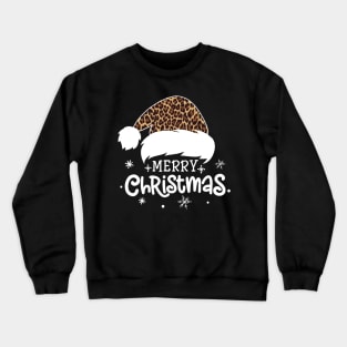 Merry Christmas Leopard Print Santa Hat Xmas Holiday Crewneck Sweatshirt